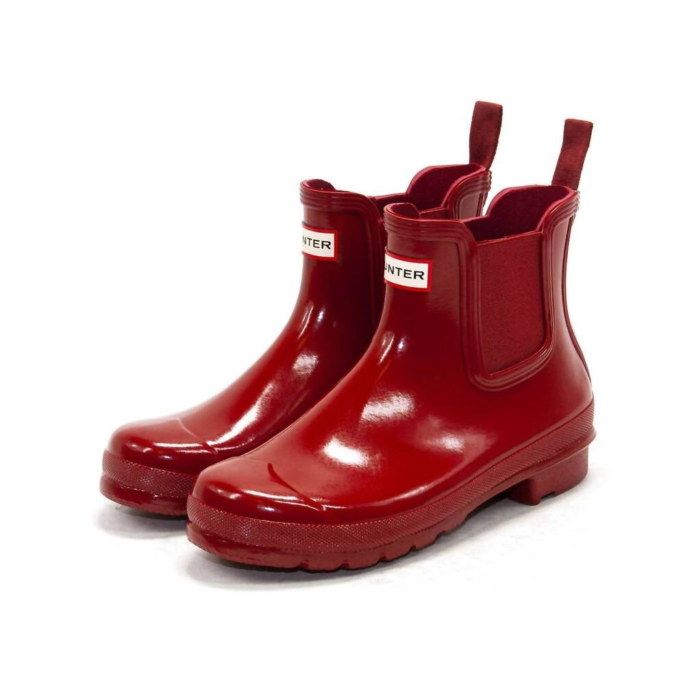 NEW HUNTER women's original gloss chelsea boots in military red
